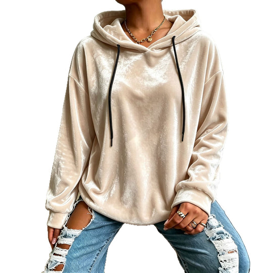 Damen Oversize Samt-Hoodie mit Kordelzug und Drop-Shoulder Shop Nory