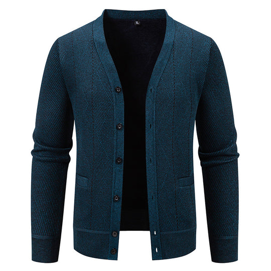 Herren Strukturierter Feinstrick-Cardigan mit Chevron‑Muster, V‑Ausschnitt und Eingrifftaschen Shop Nory