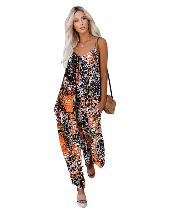 Damen Lässiger Jumpsuit mit verstellbaren Trägern und Blumenmuster