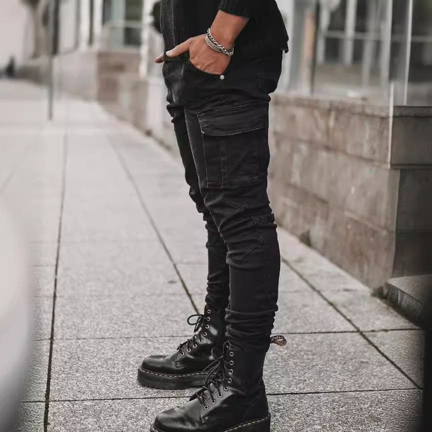 Herren Eng geschnittene Cargo-Jeans mit Stretch und Mehrfach-Taschen Shop Nory