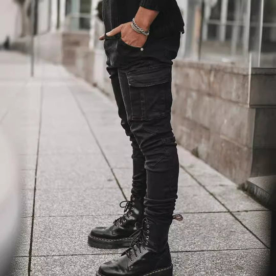 Herren Eng geschnittene Cargo-Jeans mit Stretch und Mehrfach-Taschen Shop Nory