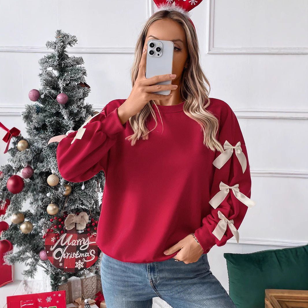 Damen Sweatshirt mit dekorischen Schleifen an den Ärmeln Shop Nory
