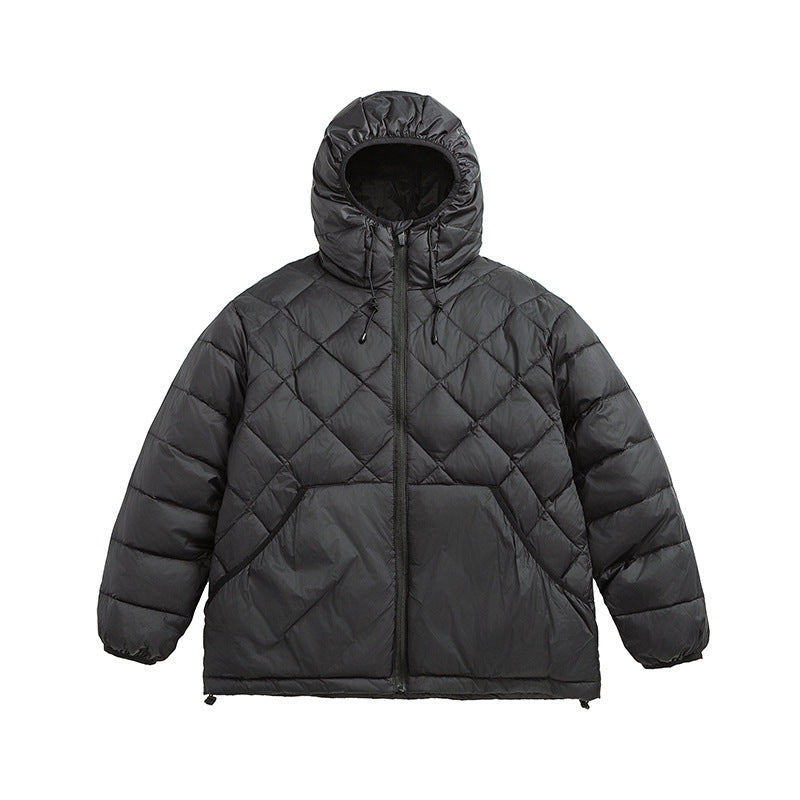 Unisex Boxy-Steppjacke mit Kapuze, Rautensteppung und Zwei-Wege-Reißverschluss Shop Nory