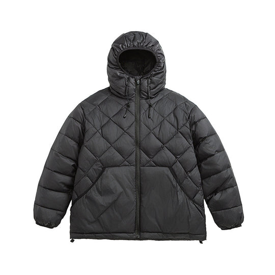 Unisex Boxy-Steppjacke mit Kapuze, Rautensteppung und Zwei-Wege-Reißverschluss Shop Nory