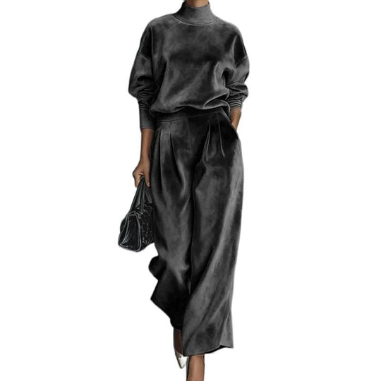 Damen Zweiteiliges Samt-Loungewear-Set mit Stehkragen und Plissee-Palazzohose Shop Nory