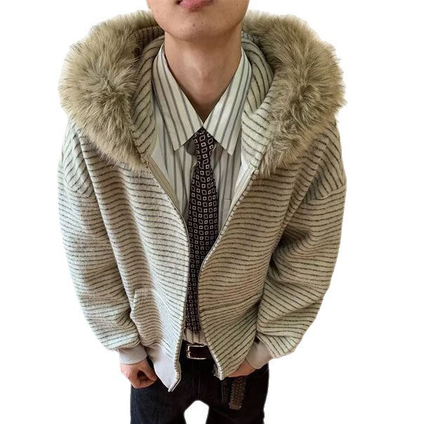 Herren Modische Kapuzenjacke mit Kunstfellkragen Shop Nory