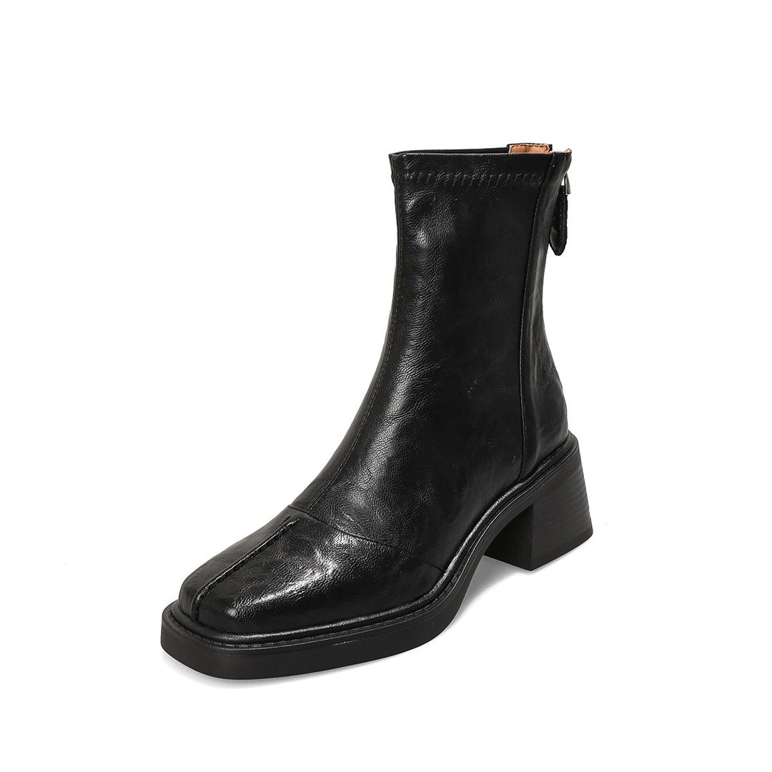 Damen knöchelhohe Lederstiefelette mit quadratischer Zehenpartie und rückseitigem Reißverschluss Shop Nory