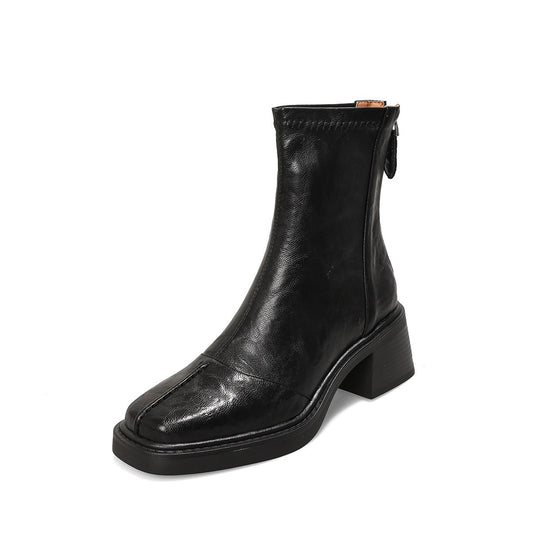 Damen knöchelhohe Lederstiefelette mit quadratischer Zehenpartie und rückseitigem Reißverschluss Shop Nory