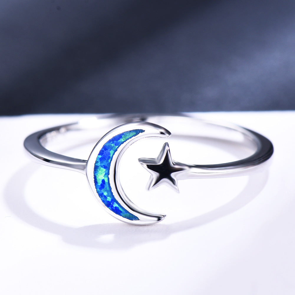 Damen Ring mit geflochtenem Mond- und Sterndesign Shop Nory