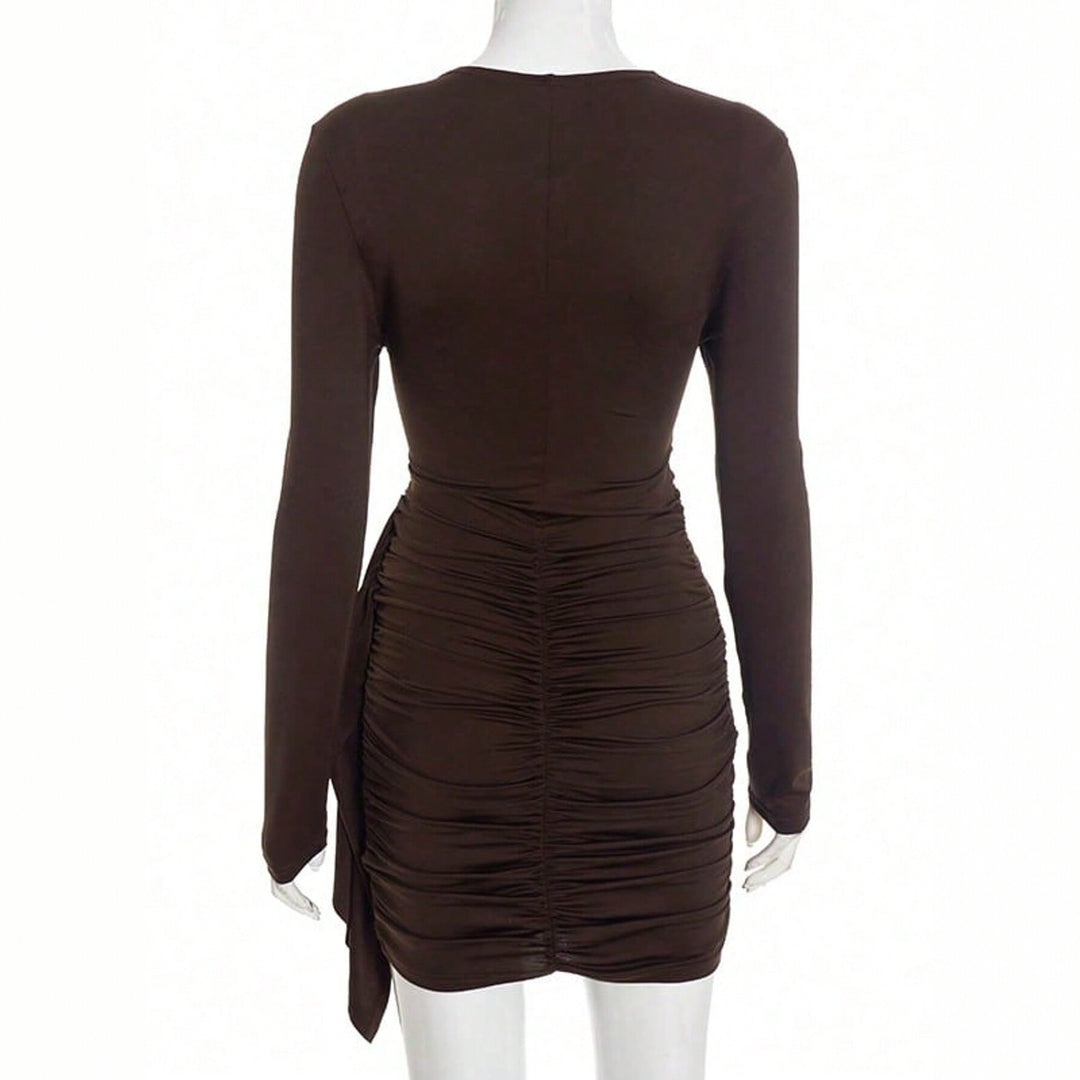 Damen figurbetontes langarm-Bodycon-Minikleid mit Taillenraffung und asymmetrischer Drapierung Shop Nory