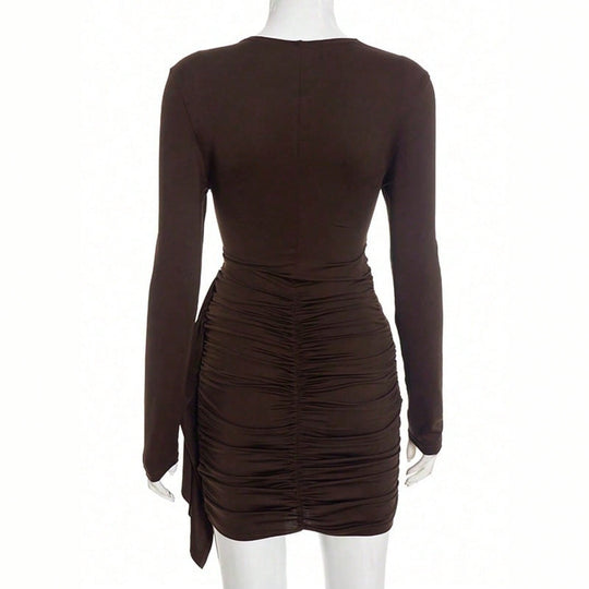 Damen figurbetontes langarm-Bodycon-Minikleid mit Taillenraffung und asymmetrischer Drapierung Shop Nory