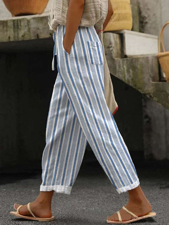 Damen Weite Leinenhose mit handgewShopnorytem Muster
