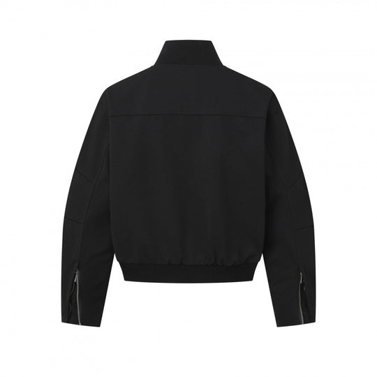 Unisex Kurz geschnittene minimalistische Bomberjacke mit geripptem Stehkragen und verdeckter Reißverschlussblende Shop Nory