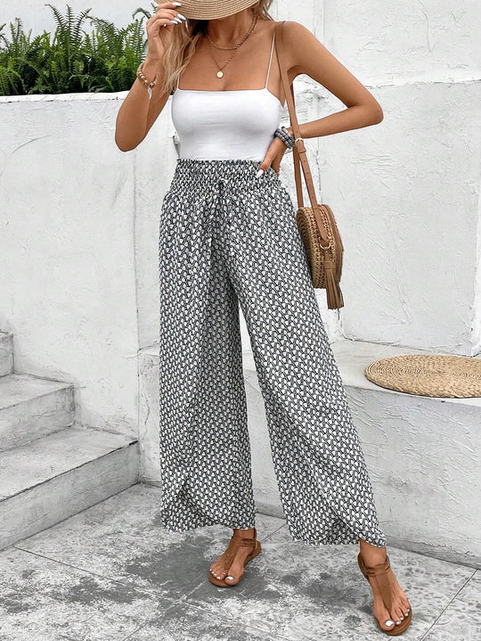 Damen Palazzo-Hose mit weitem Bein und gerafftem Elastikbund Shop Nory
