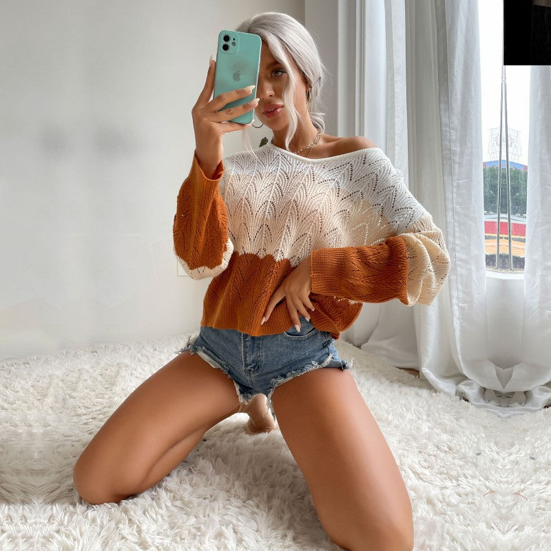 Damen Oversize Ajour-Strickpullover mit weitem Off-Shoulder-Ausschnitt Shop Nory