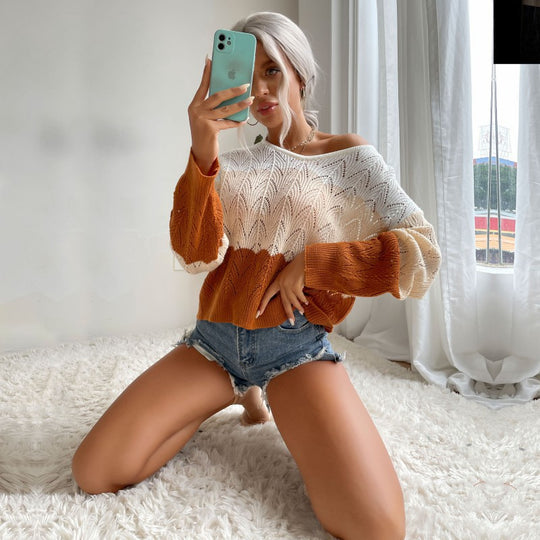 Damen Oversize Ajour-Strickpullover mit weitem Off-Shoulder-Ausschnitt Shop Nory