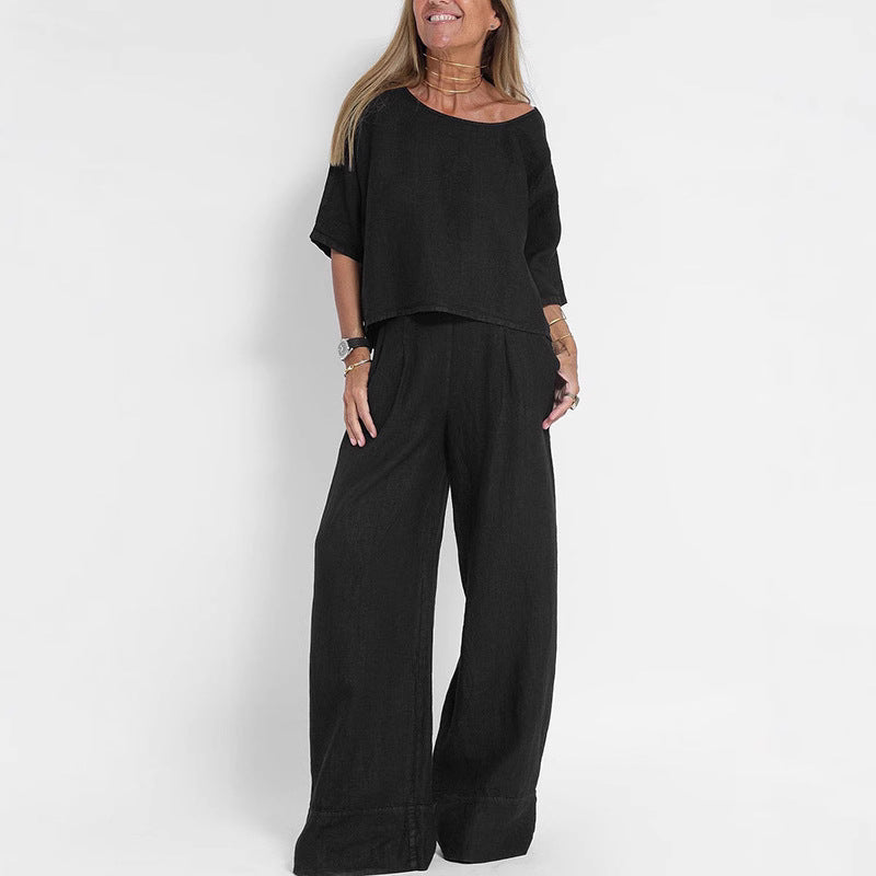 Damen luftiges Leinen-Ensemble mit weitem Schnitt und praktischen Taschen