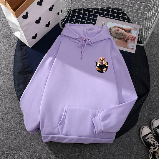 Unisex nan Kapuzenpullover mit Bulldoggen-Taschenpatch, oversized Schnitt und angerauter Fleece-Innenseite Shop Nory