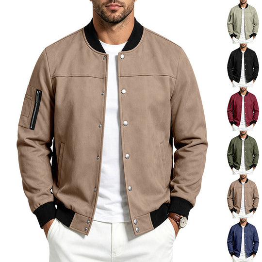 Herren Veloursleder‑Optik Bomberjacke mit Druckknopfleiste, Ärmeltasche und Rippbündchen Shop Nory