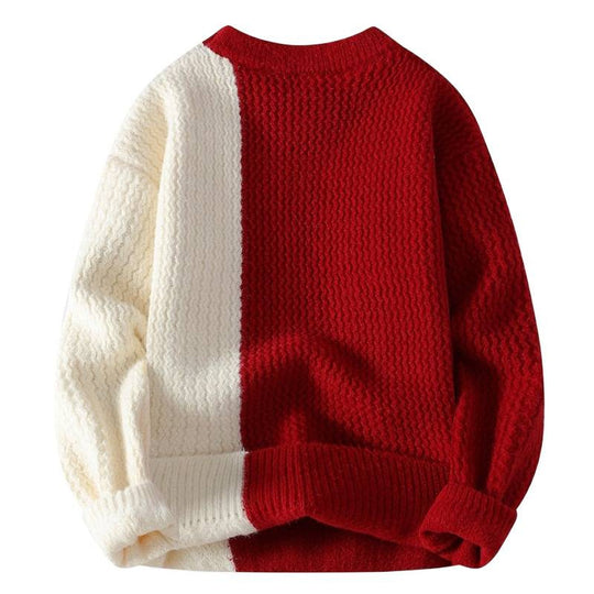 Unisex strukturierter Strickpullover mit asymmetrischem Zweifarbdesign und dekorativer Ziernaht Shop Nory
