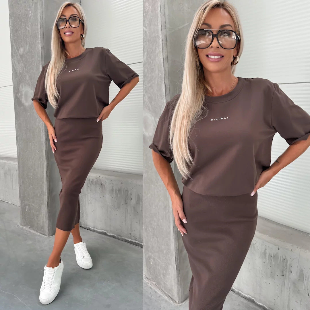 Damen lässiges Zweiteiler-Set aus Feinstrick mit oversized Shirt und Midi-Bleistiftrock mit Seitenschlitz Shop Nory