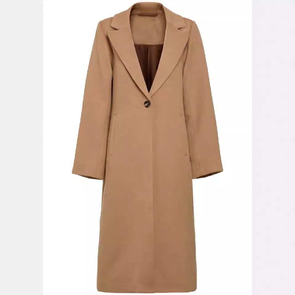 Damen Midilanger Einreihiger Wollmix-Mantel mit minimalistischem Schalkragen Shop Nory