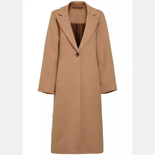 Damen Midilanger Einreihiger Wollmix-Mantel mit minimalistischem Schalkragen Shop Nory
