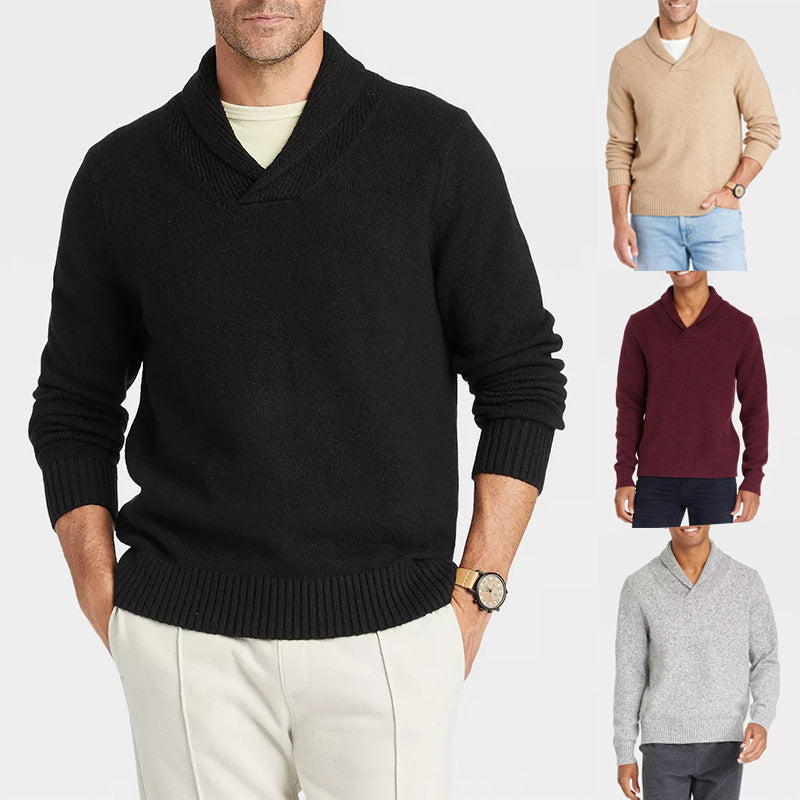 Herren Schalkragen-Pullover aus meliertem Feinstrick mit Rippbündchen Shop Nory