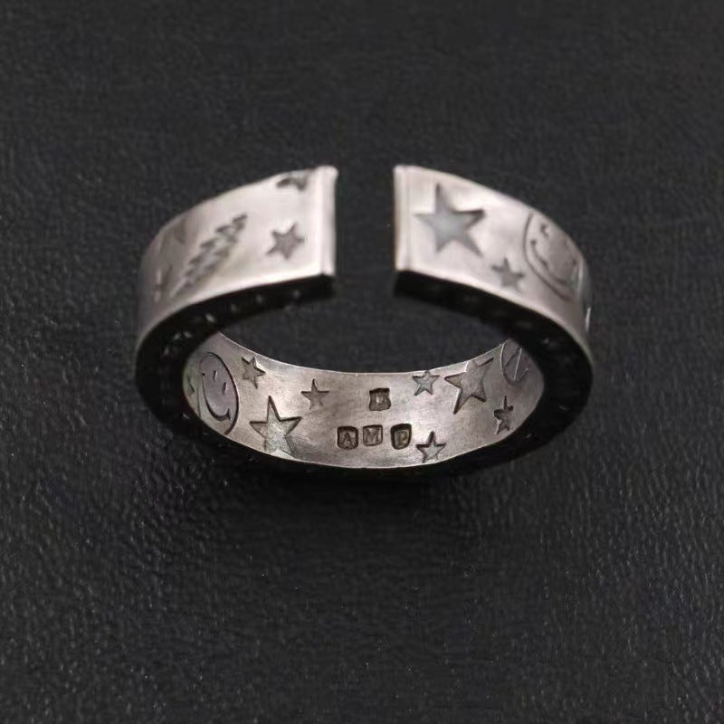 Damen Offener Ring mit kunstvollem Sterne- und Mondmotiv Shop Nory