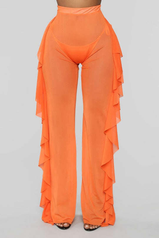 Damen Anziehbare Boho-Hosen mit Rüsche