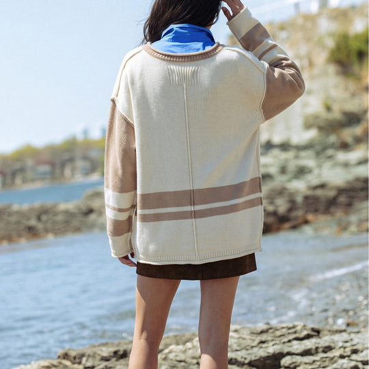 Damen Grobstrick-Pullover mit Paillettenstreifen, Oversize-Schnitt & Rundhalsausschnitt Shop Nory