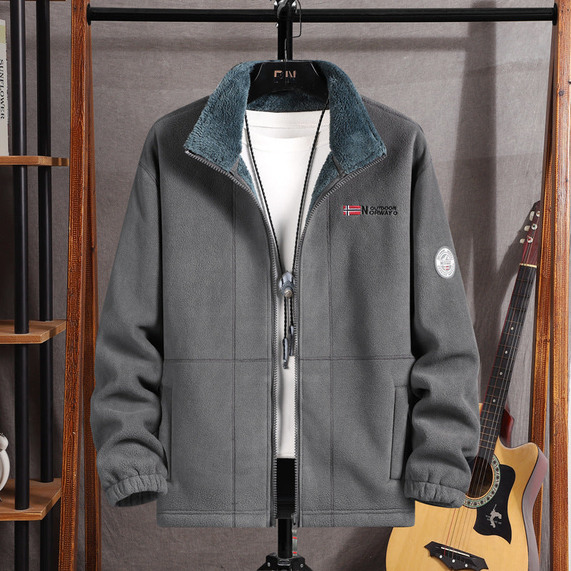 Herren Warme Fleecejacke mit Teddykragen, durchgehendem Reißverschluss und Utility-Taschen Shop Nory