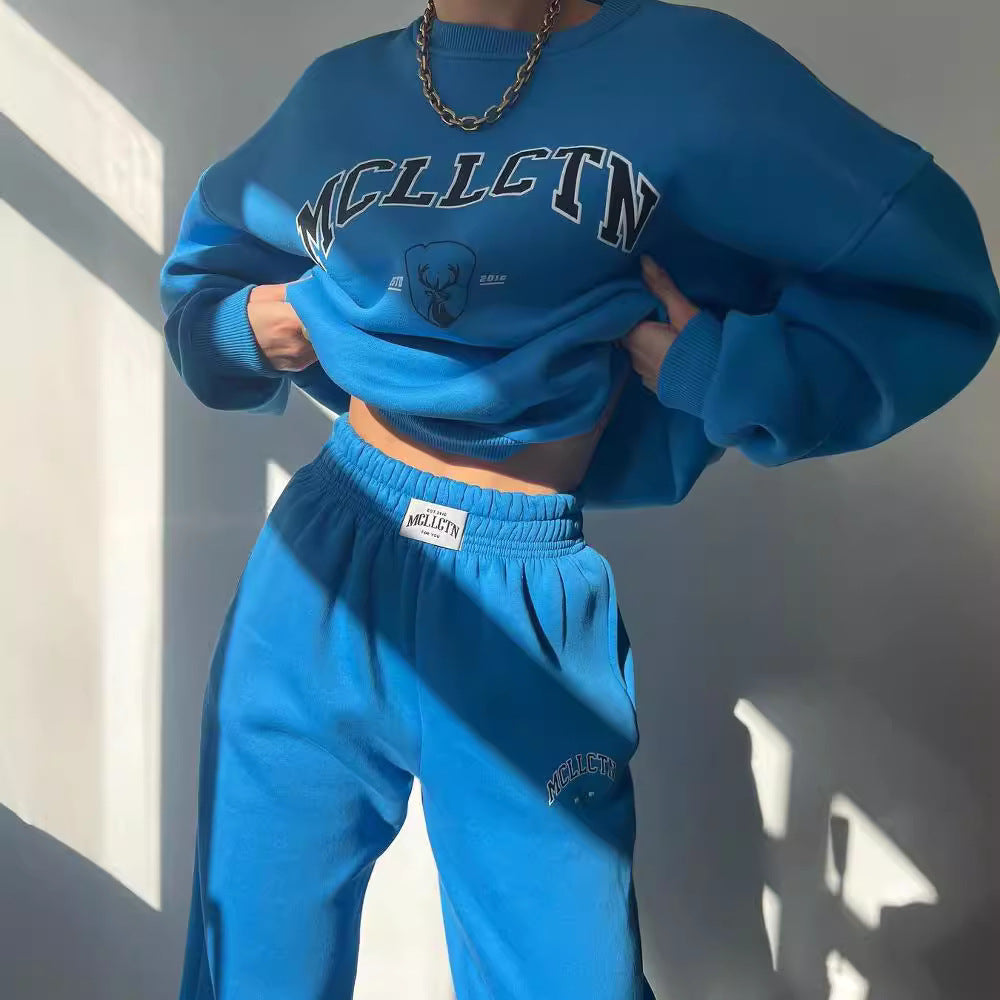 Damen Oversized College-Sweatshirt und High-Waist-Jogger-Set aus French-Terry Shop Nory