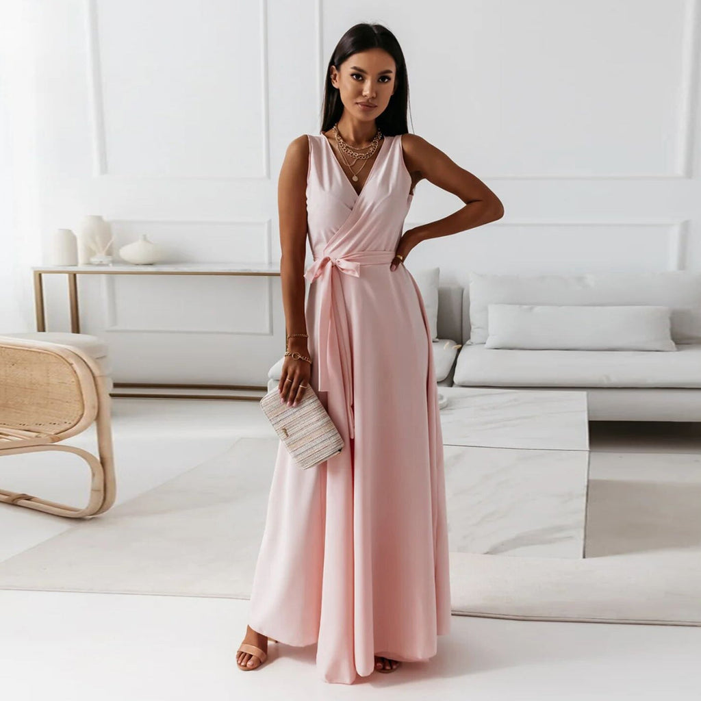Damen elegantes Wickelkleid mit Taillengürtel