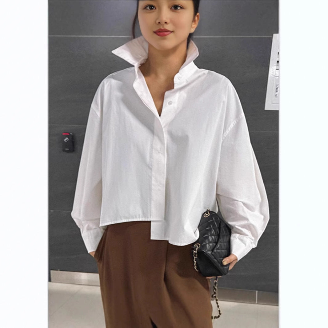 Damen Asymmetrische Cropped-Bluse aus Baumwoll-Popeline im Oversize-Schnitt Shop Nory