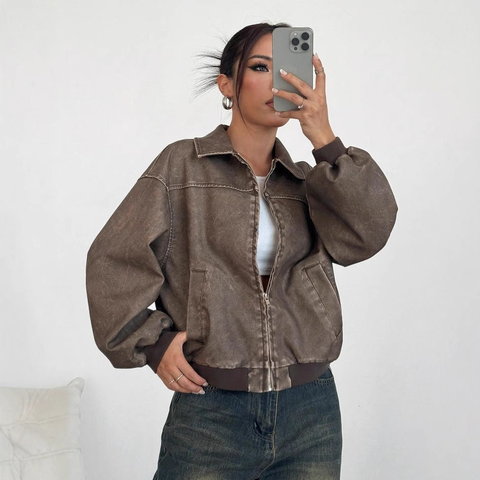 Damen oversized Bomberjacke mit lässigem Schnitt und voluminösen Ärmeln