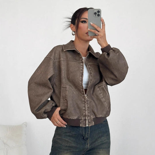 Damen oversized Bomberjacke mit lässigem Schnitt und voluminösen Ärmeln