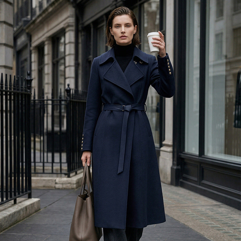 Damen Klassischer Maxi-Mantel mit Gürtel Shop Nory