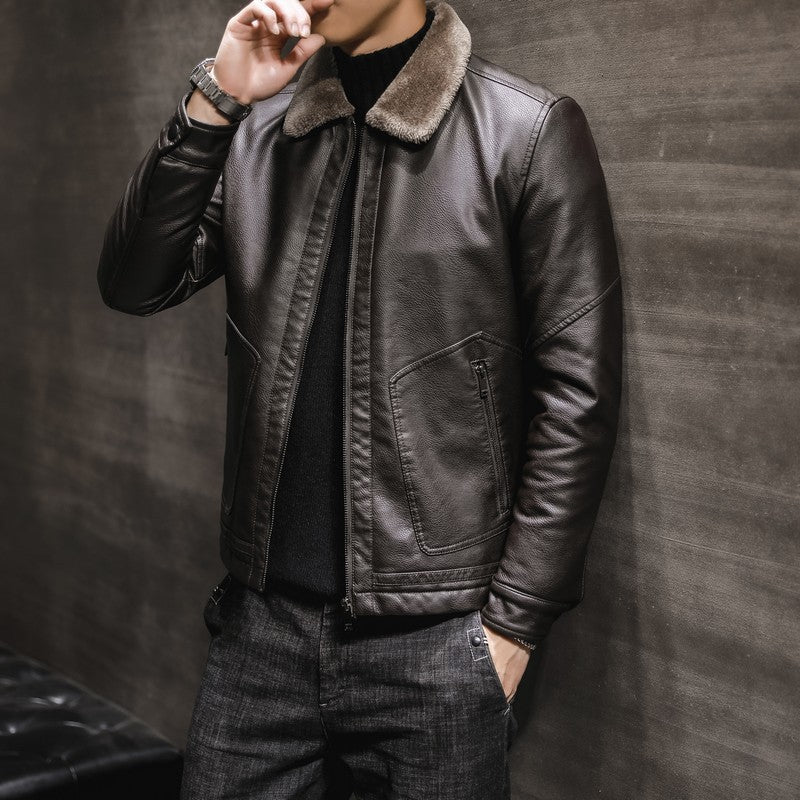 Herren Premium Kunstleder‑Fliegerblouson mit kontrastierendem Teddykragen und verdeckter Reißverschlussleiste Shop Nory