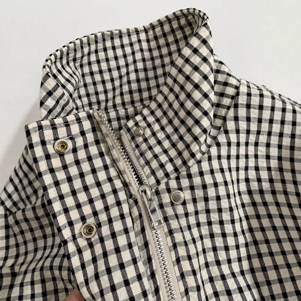 Damen Oversize Kurzjacke mit Stehkragen und Vichy-Karo Shop Nory