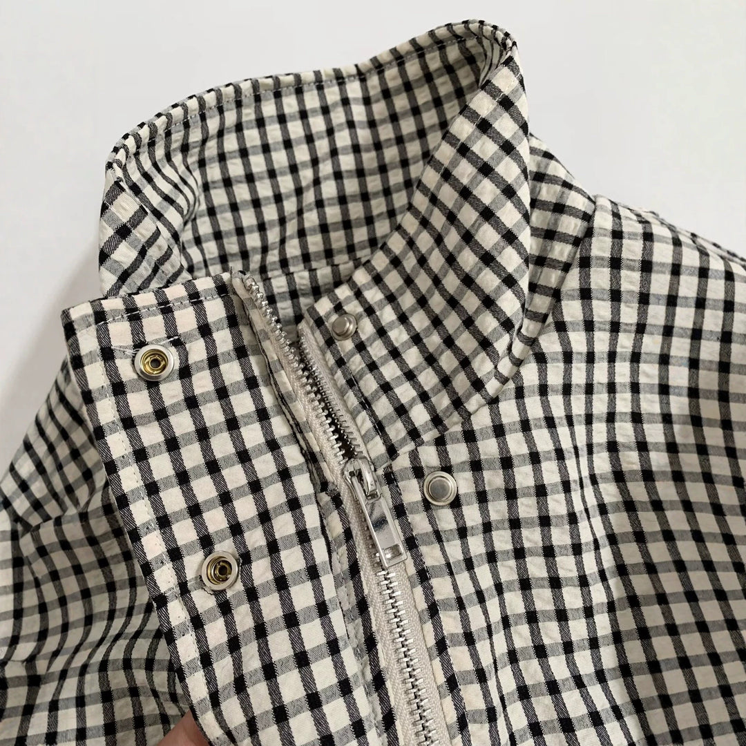 Damen Oversize Kurzjacke mit Stehkragen und Vichy-Karo Shop Nory