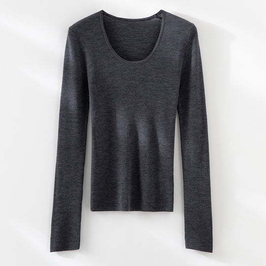 Damen Feinstrick-Langarmshirt mit tiefem U-Boot-Ausschnitt und feiner Rippstruktur Shop Nory