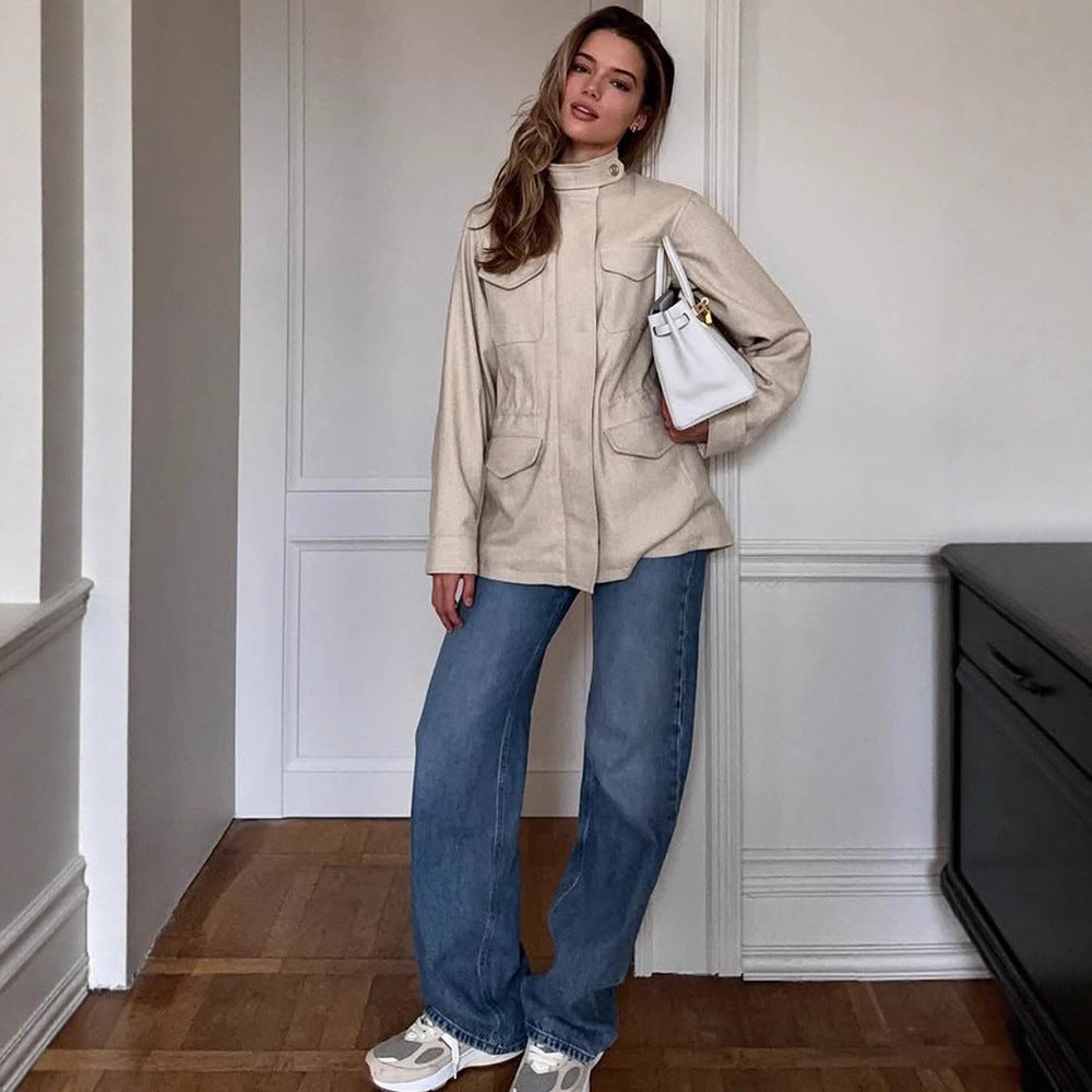 Damen Oversize Fieldjacke aus Wollmix mit Stehkragen und aufgesetzten Pattentaschen Shop Nory