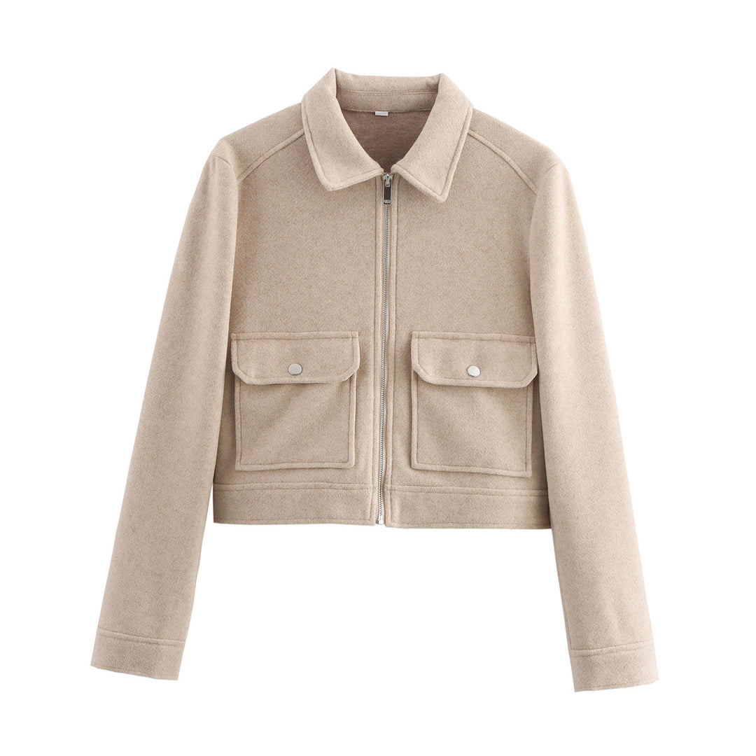 Damen kurze Boxy-Wolljacke mit durchgehendem Reißverschluss und aufgesetzten Pattentaschen Shop Nory