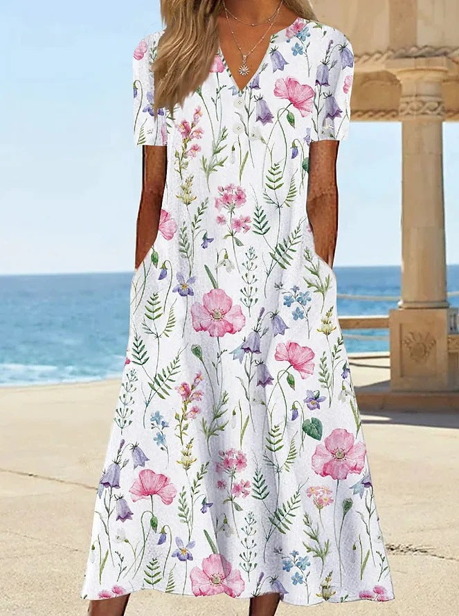Damen Blumengemusterte Sommerkleid mit Taschen