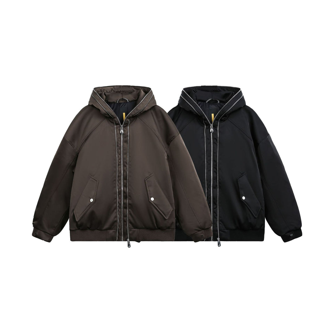 Herren Gepolsterte Oversize-Bomberjacke mit Kapuze und doppeltem Reißverschluss Shop Nory