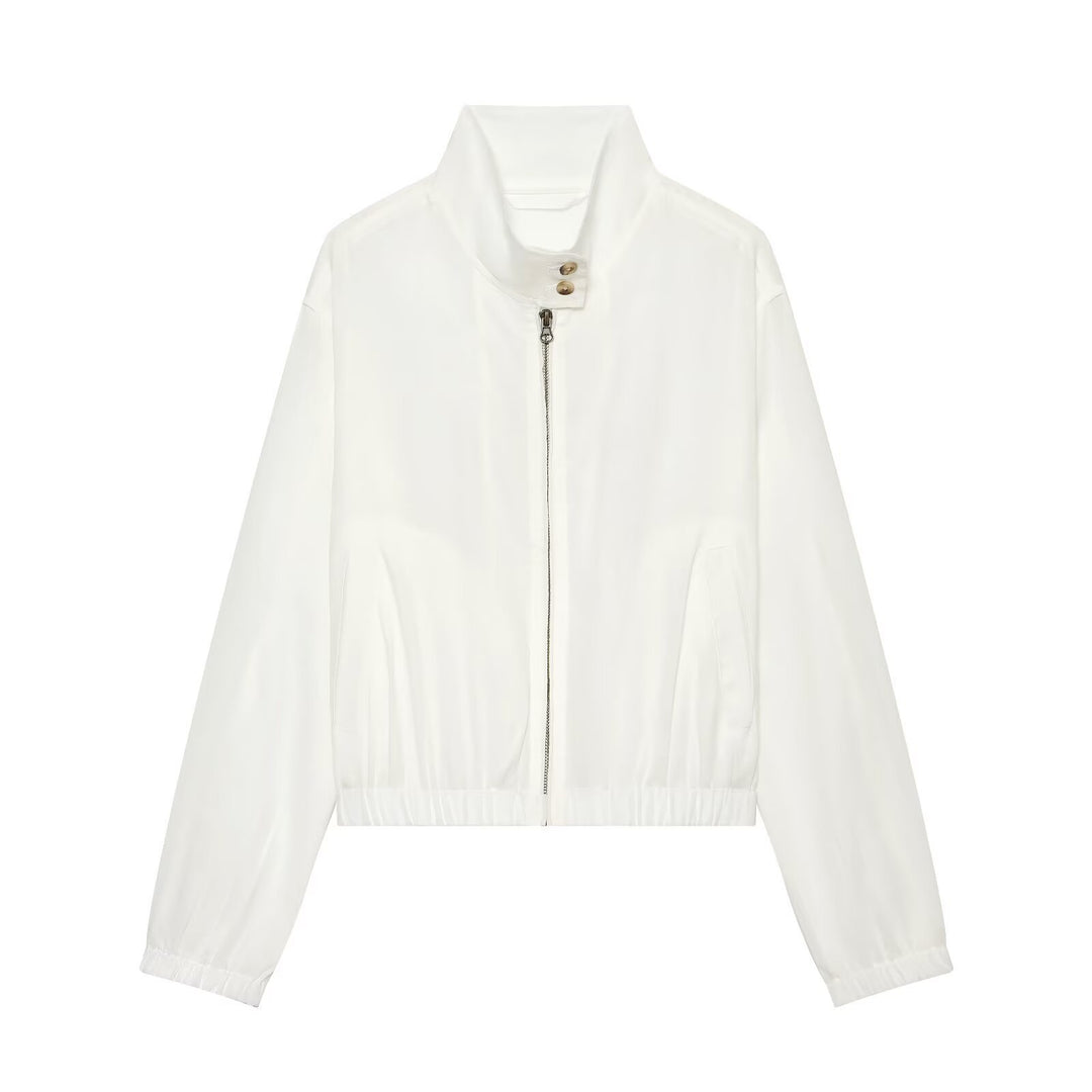 Damen Leichte Windbreaker-Bomberjacke mit Stehkragen, Zwei-Wege-Reißverschluss und Gummbund Shop Nory