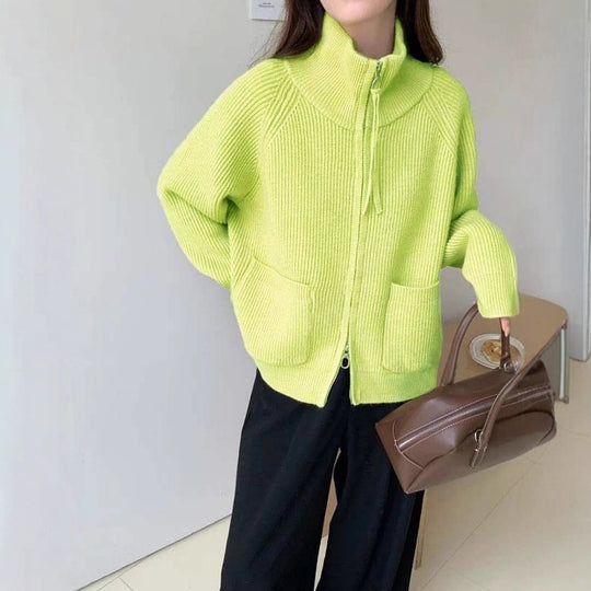 Damen Hochwertiger Strickjacke mit Reißverschluss Shop Nory