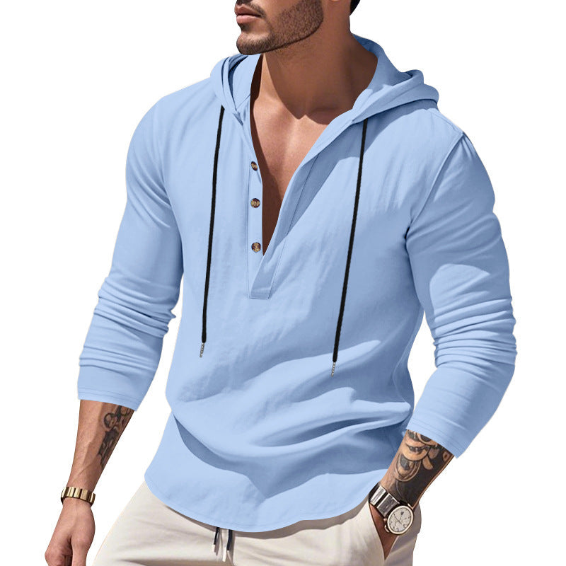 Herren lässiges Langarm-Hoodie mit Knopfleiste und modernem Schnitt