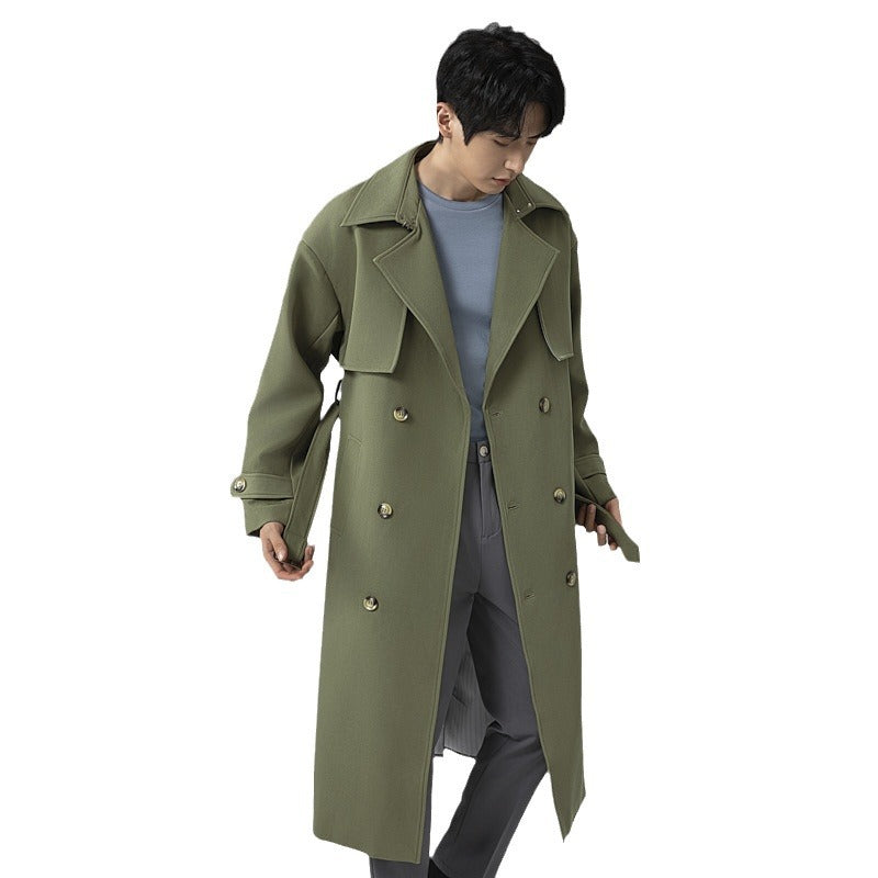 Herren Trenchcoat im minimalistischen Doppelreiher mit breitem Schalkragen und Taillengürtel Shop Nory